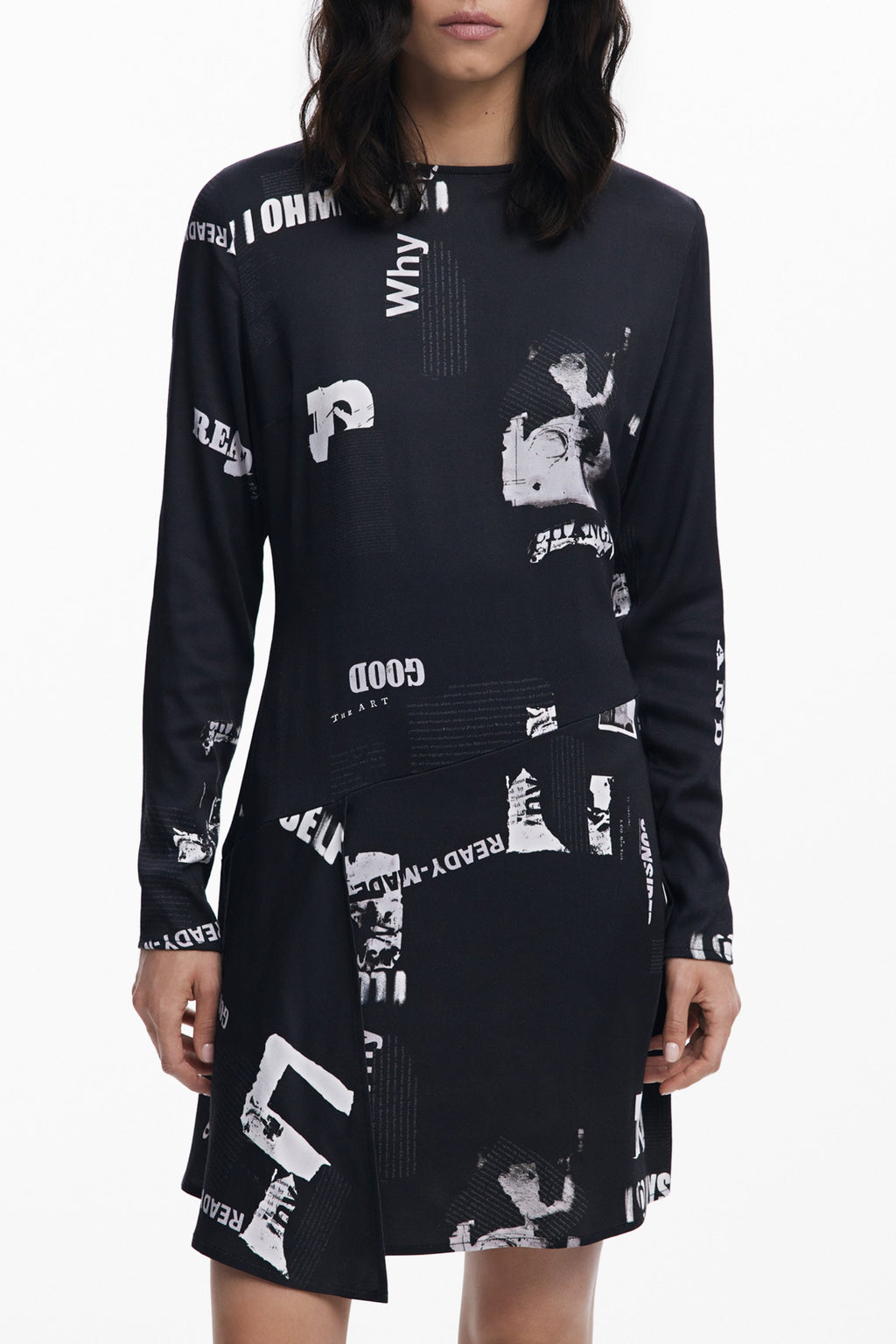 VESTIDO CORTO DESIGUAL PARA MUJER EN NEGRO 