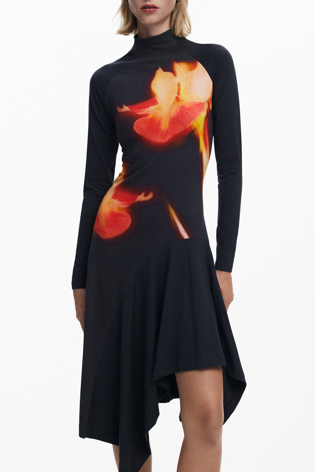 VESTIDO CORTO DESIGUAL PARA MUJER EN NEGRO 