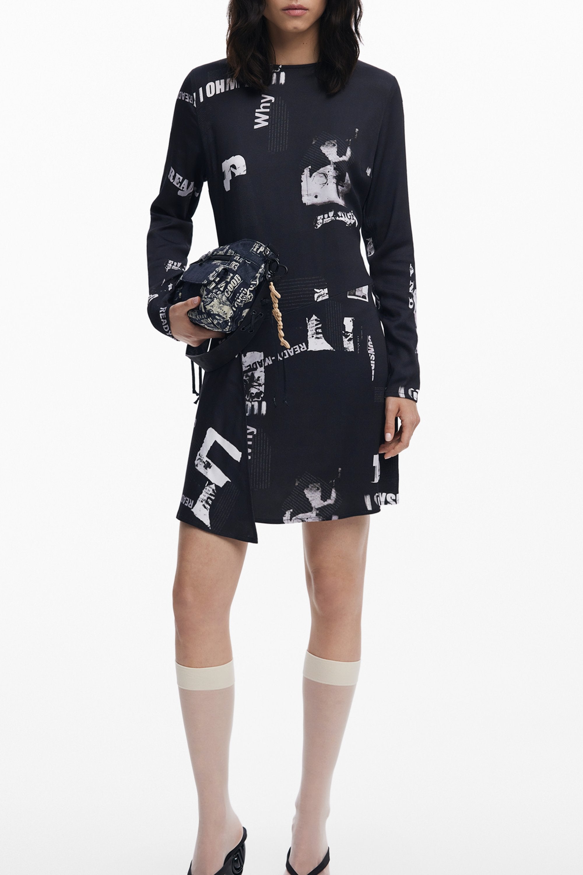 DESIGUAL SHORT DRESS FOR WOMEN IN BLACK 