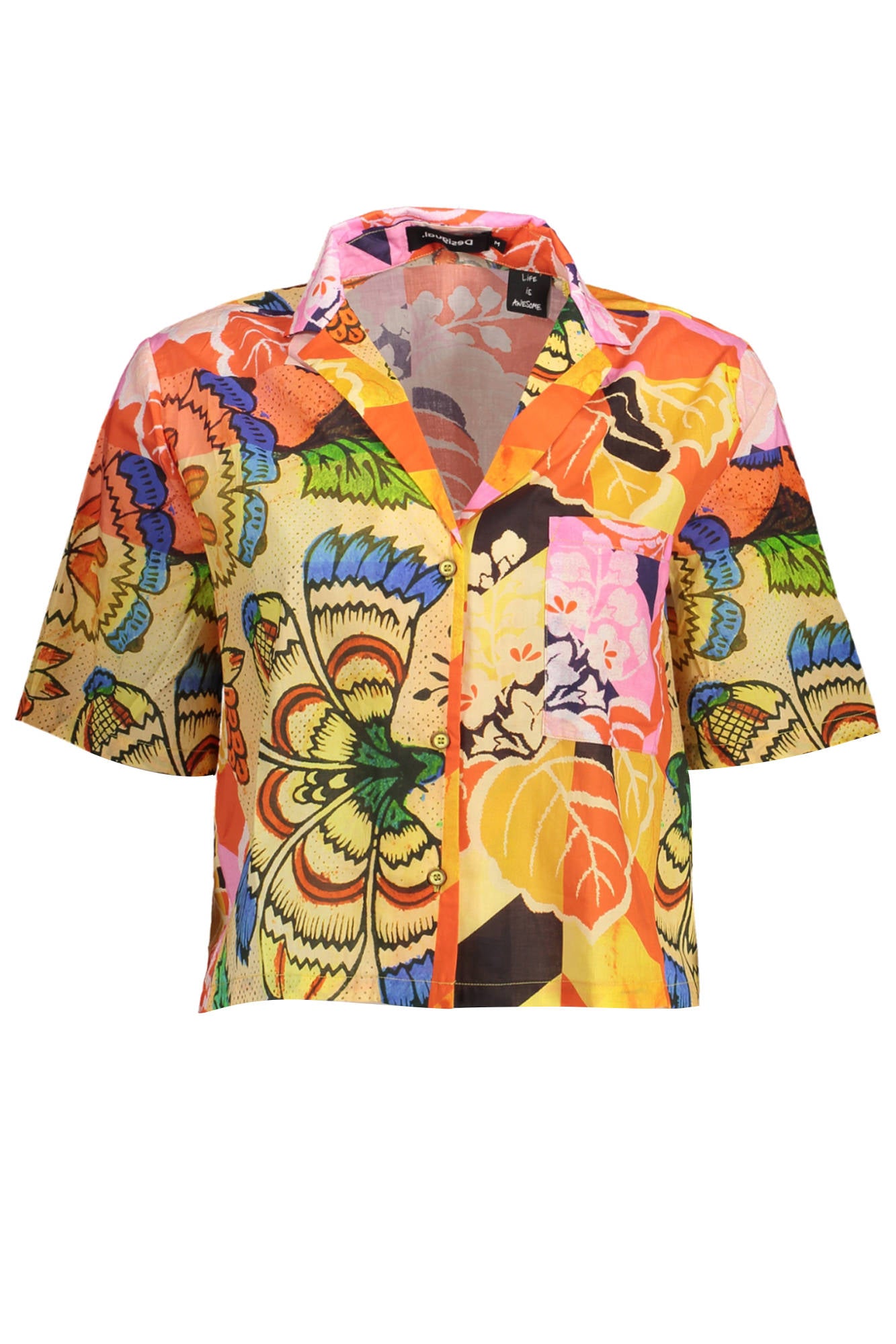 CAMISA DE MANGA CORTA DE MUJER DESIGUAL AMARILLA 