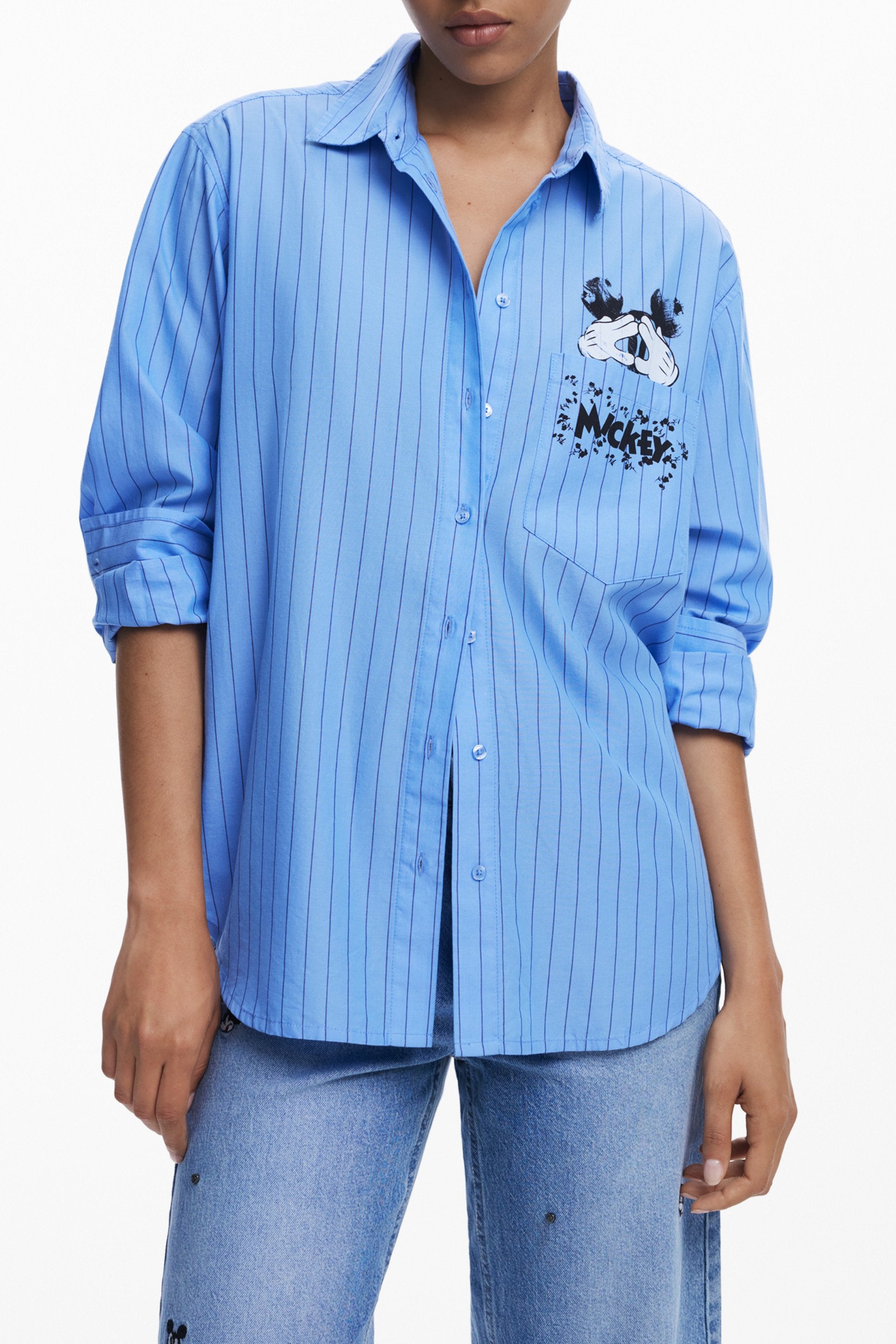 DESIGUAL WOMEN'S LONG-SLEEVED SHIRT, BLUE 