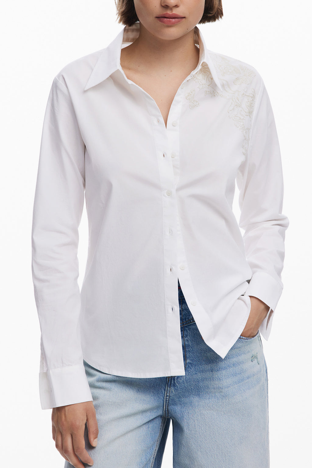 DESIGUAL WOMEN'S LONG-SLEEVED SHIRT WHITE 