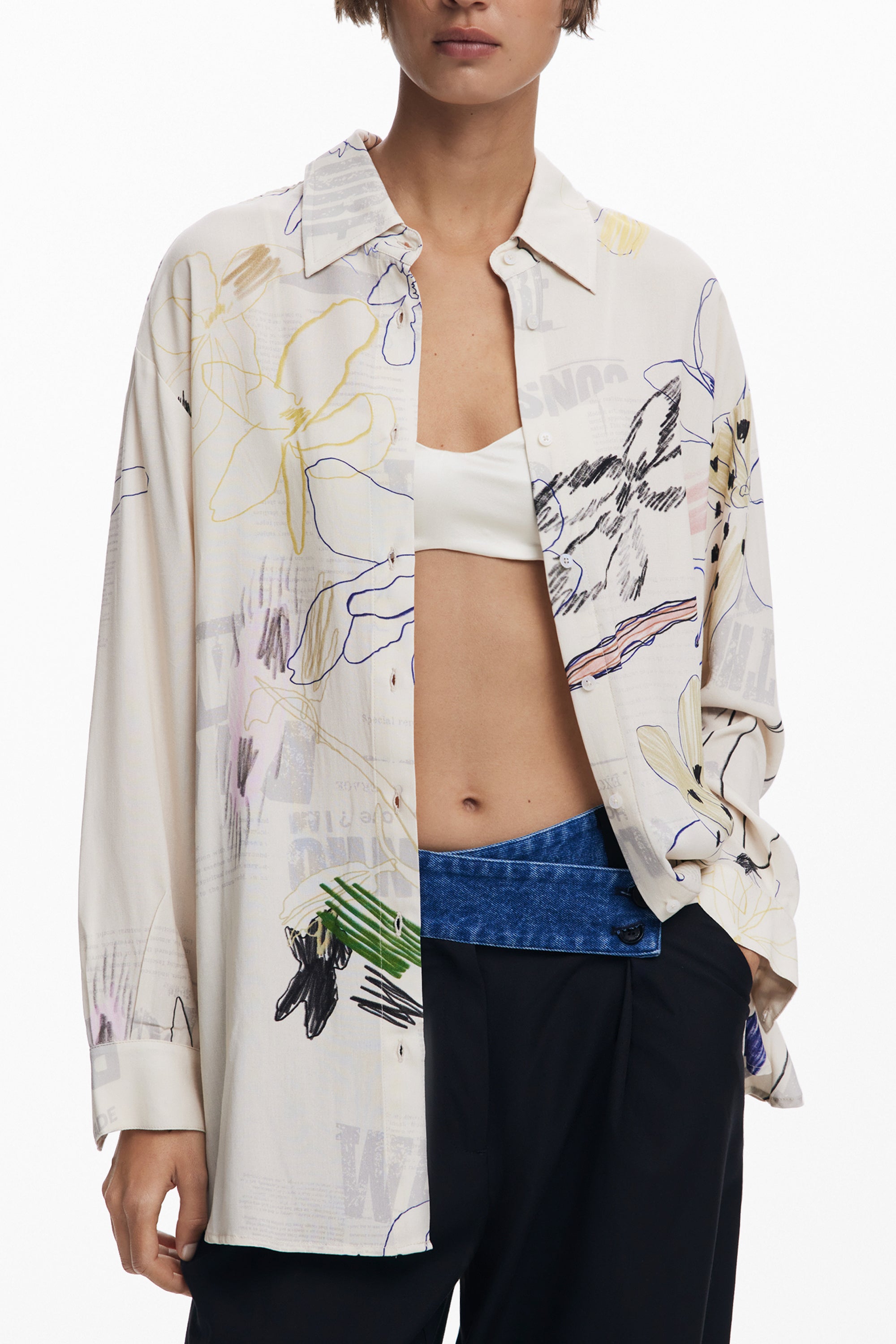 DESIGUAL WOMEN'S LONG-SLEEVED SHIRT WHITE 