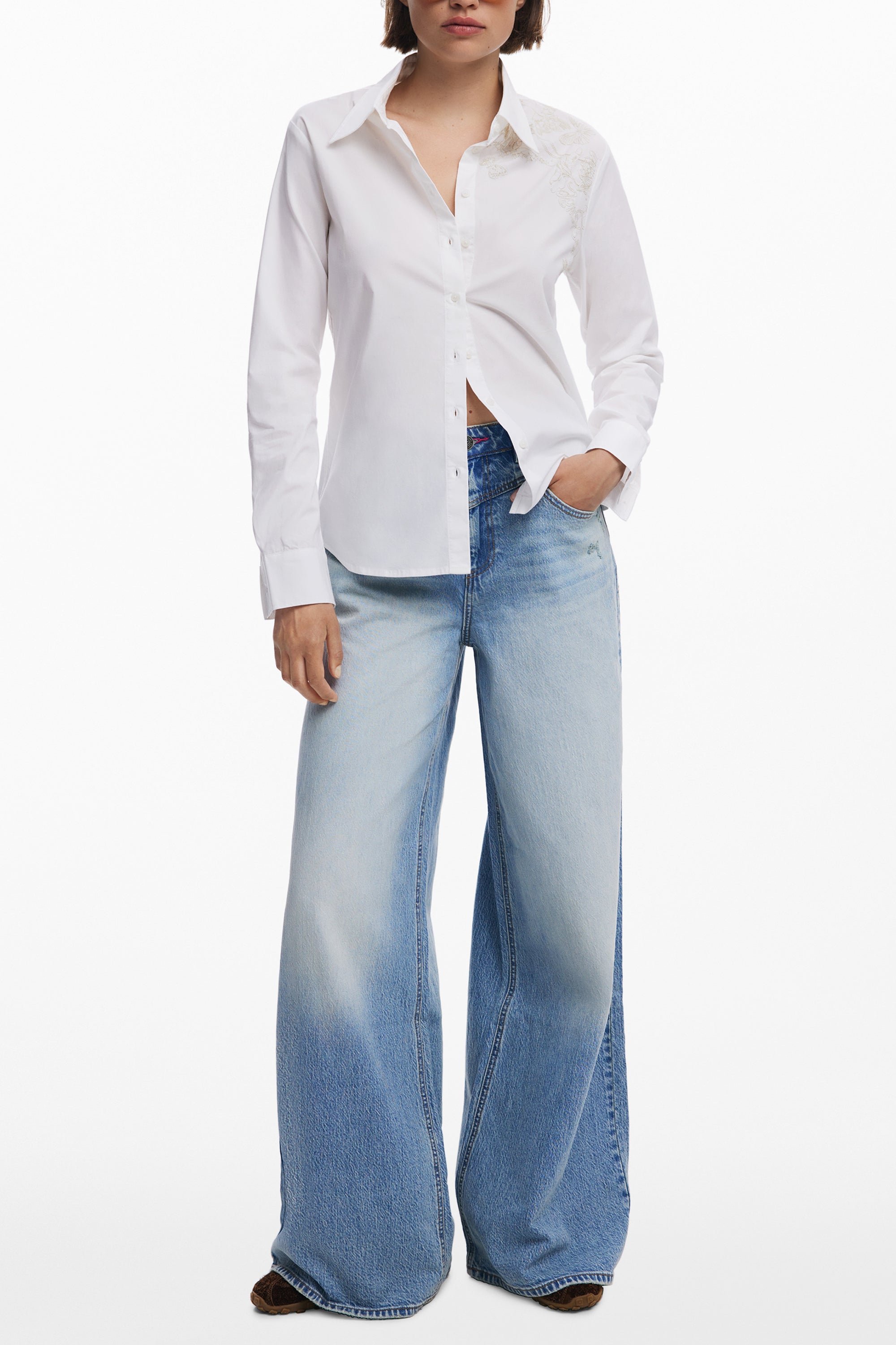 DESIGUAL WOMEN'S LONG-SLEEVED SHIRT WHITE 