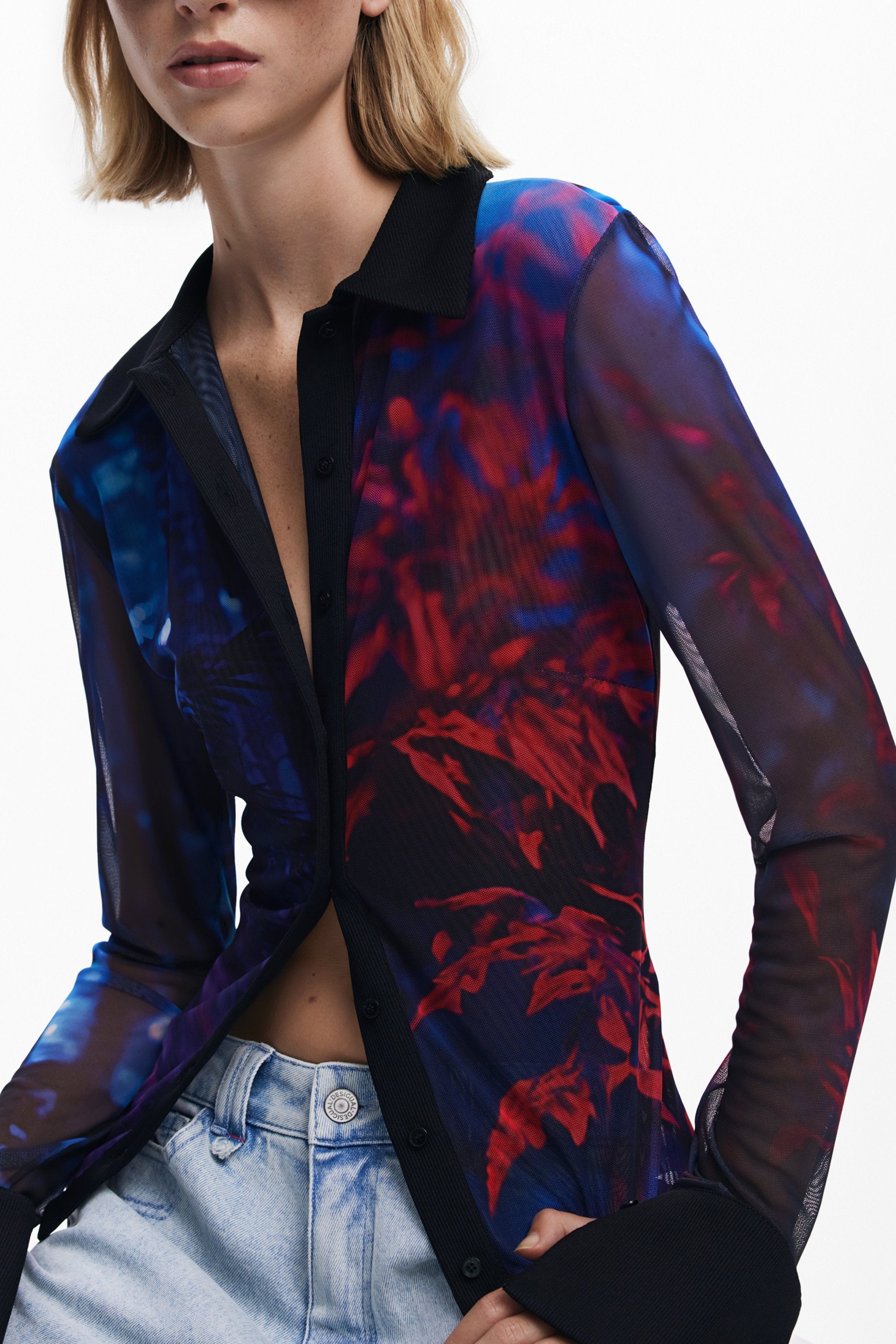 DESIGUAL WOMEN'S LONG-SLEEVED SHIRT, BLACK 