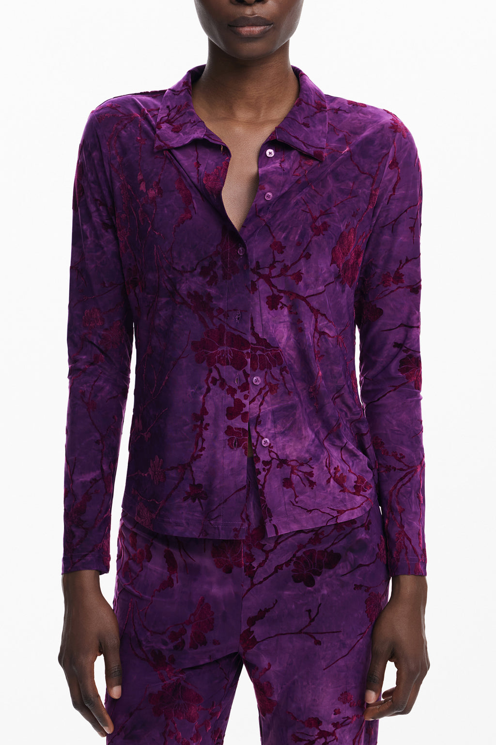 DESIGUAL WOMEN'S LONG-SLEEVED PURPLE SHIRT 