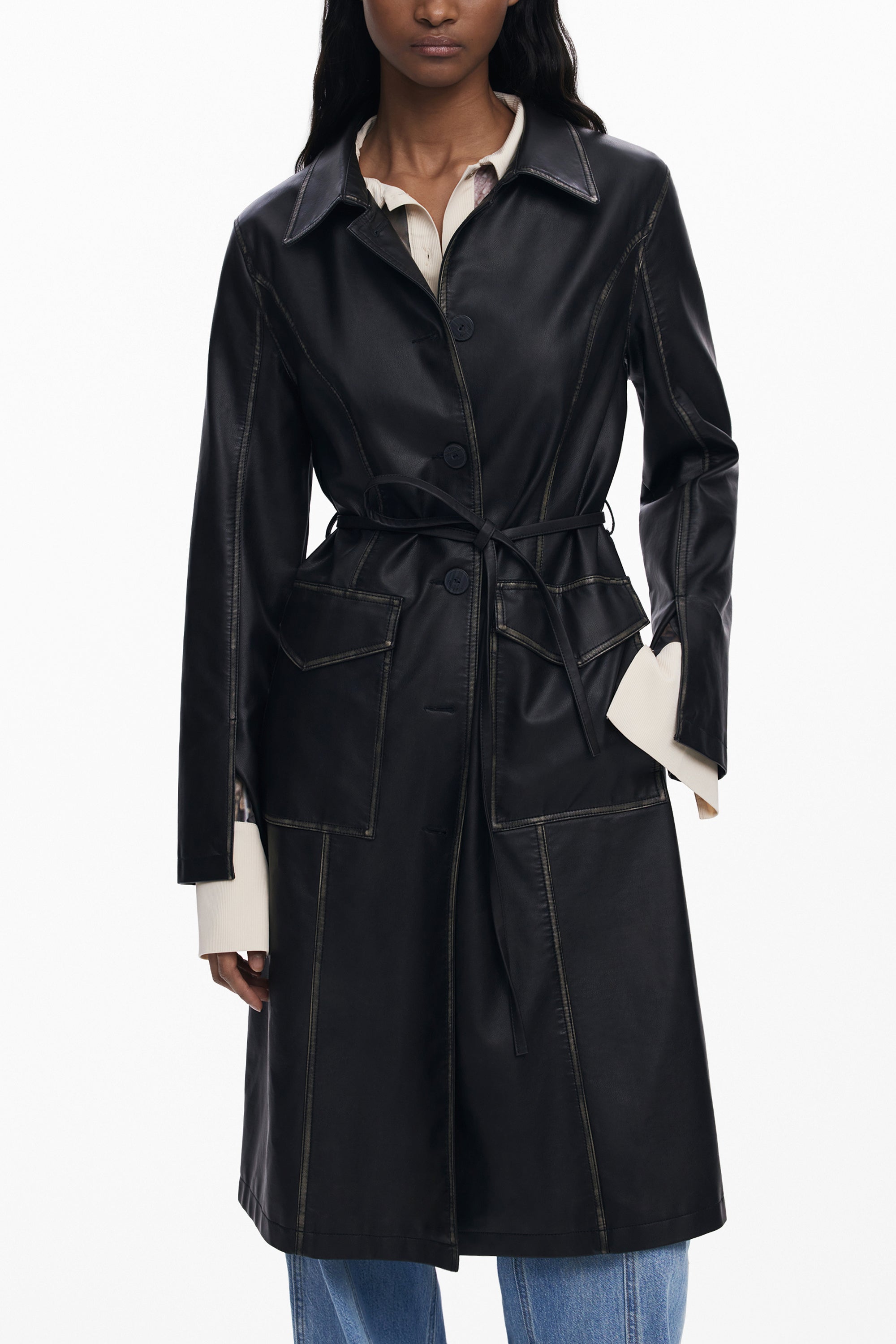 ABRIGO NEGRO DE MUJER DESIGUAL 