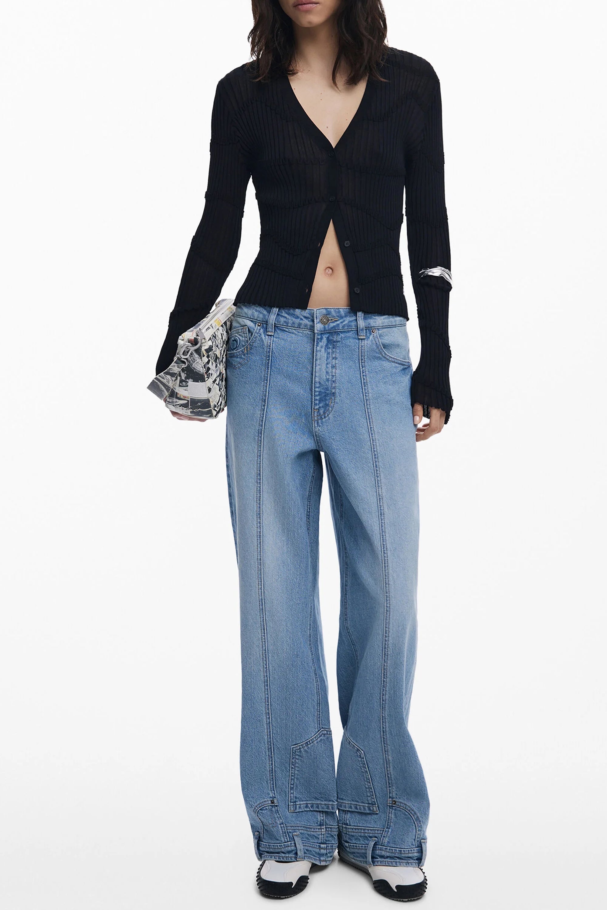 CÁRDIGAN NEGRO DE MUJER DESIGUAL 