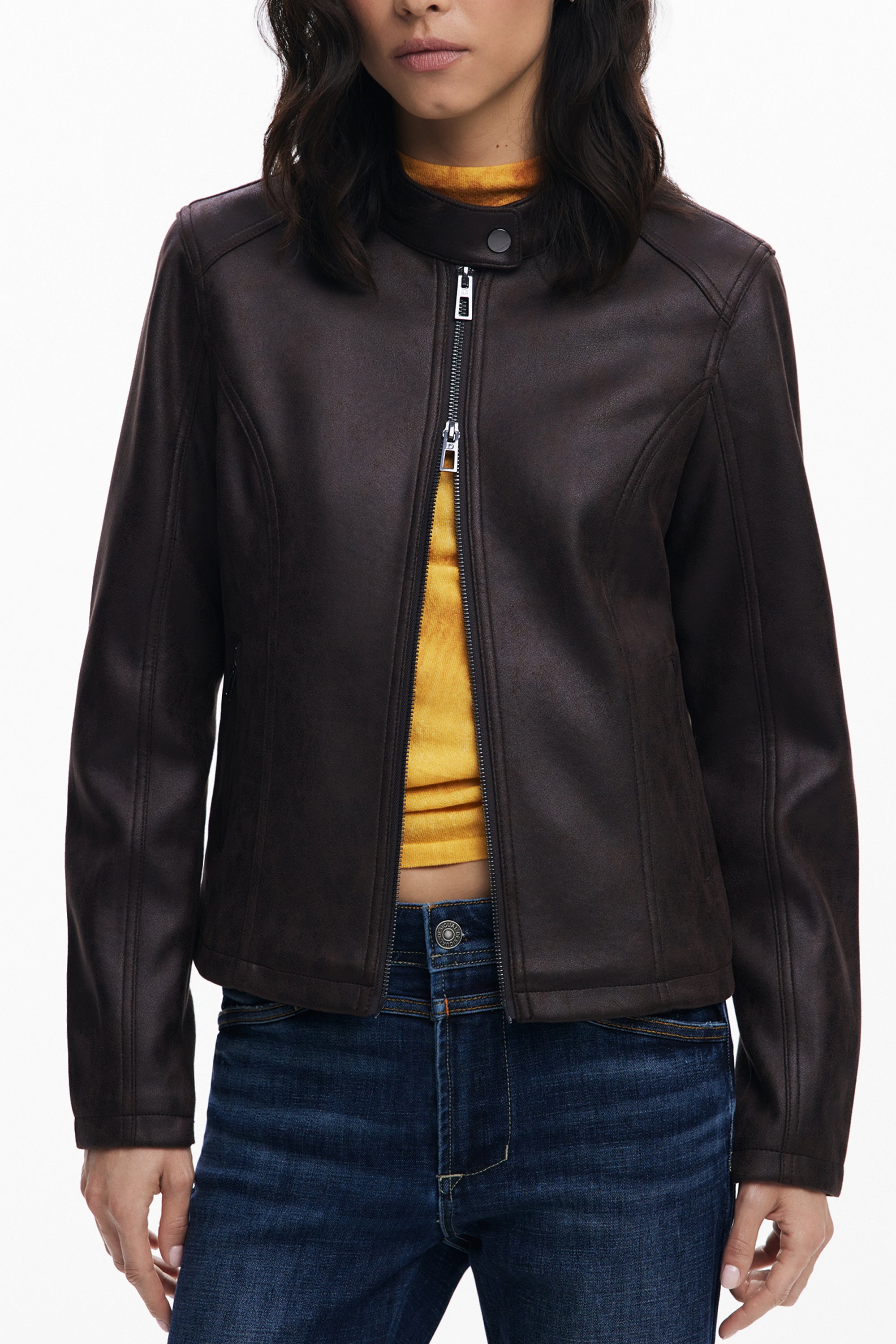 CHAQUETA MARRÓN DE MUJER DESIGUAL 