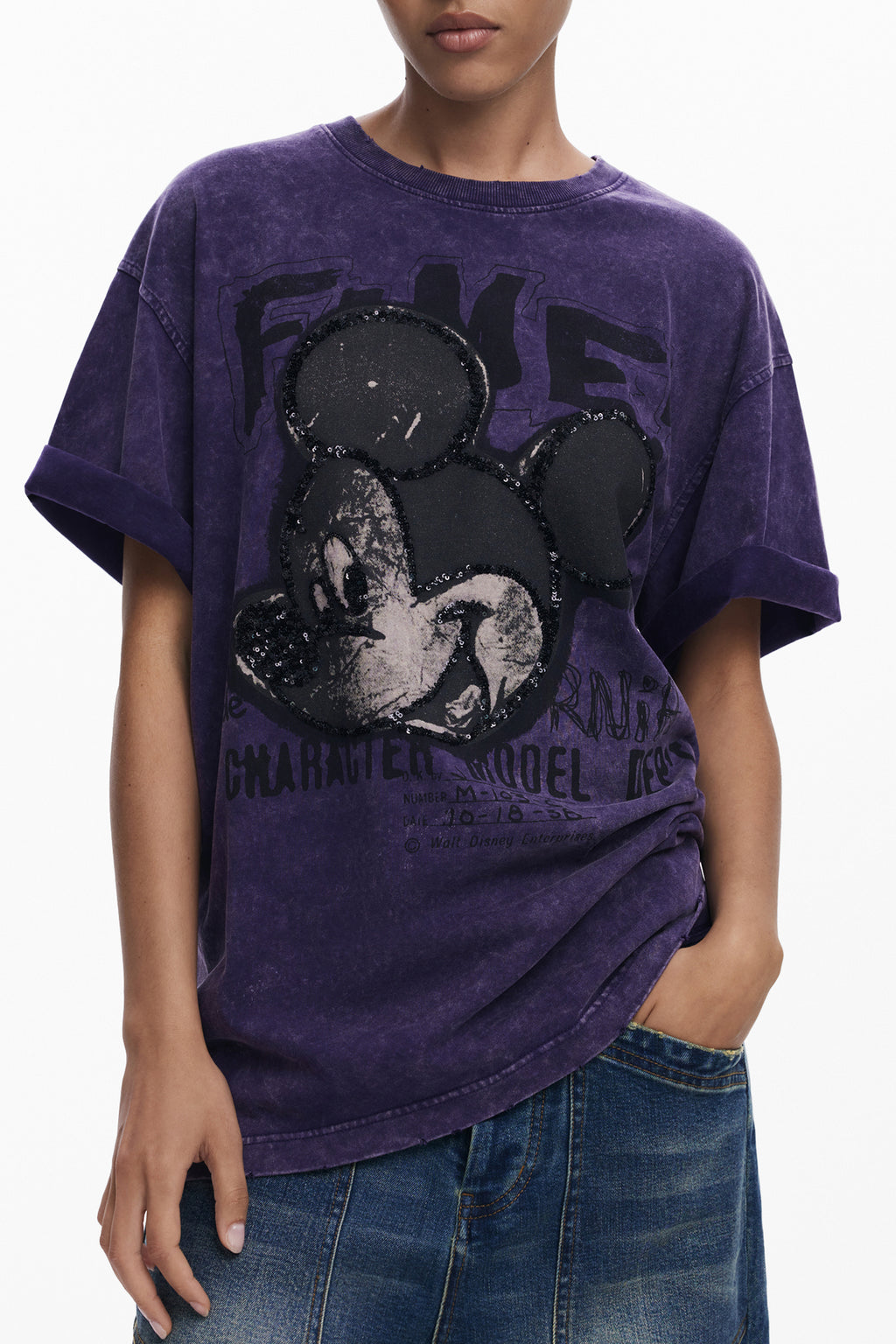 CAMISETA DE MANGA CORTA DE MUJER DESIGUAL MORADA 