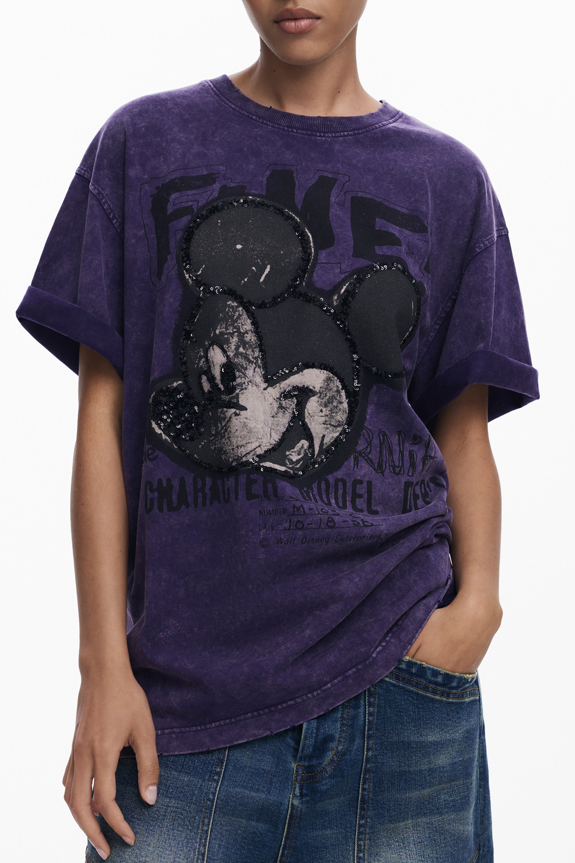 CAMISETA DE MANGA CORTA DE MUJER DESIGUAL MORADA 