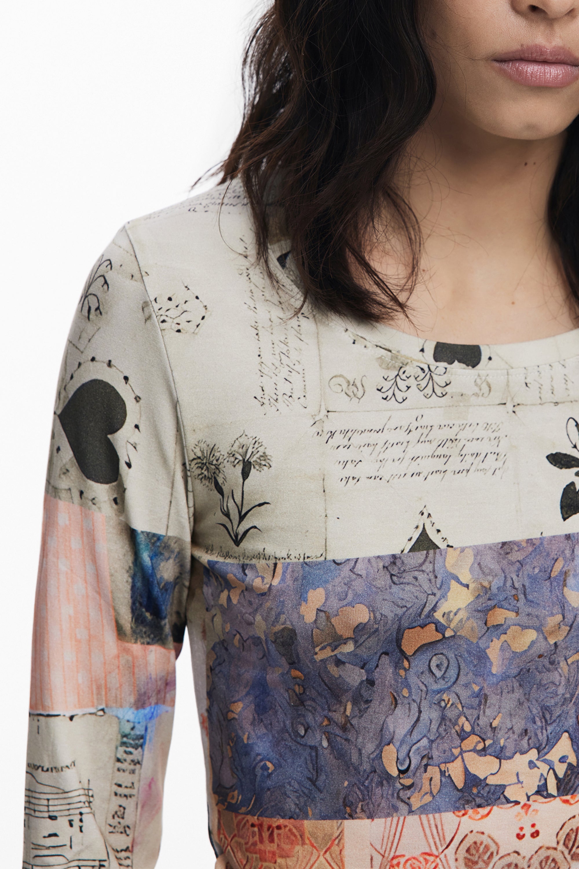 CAMISETA DE MANGA LARGA DE MUJER DESIGUAL BEIGE 