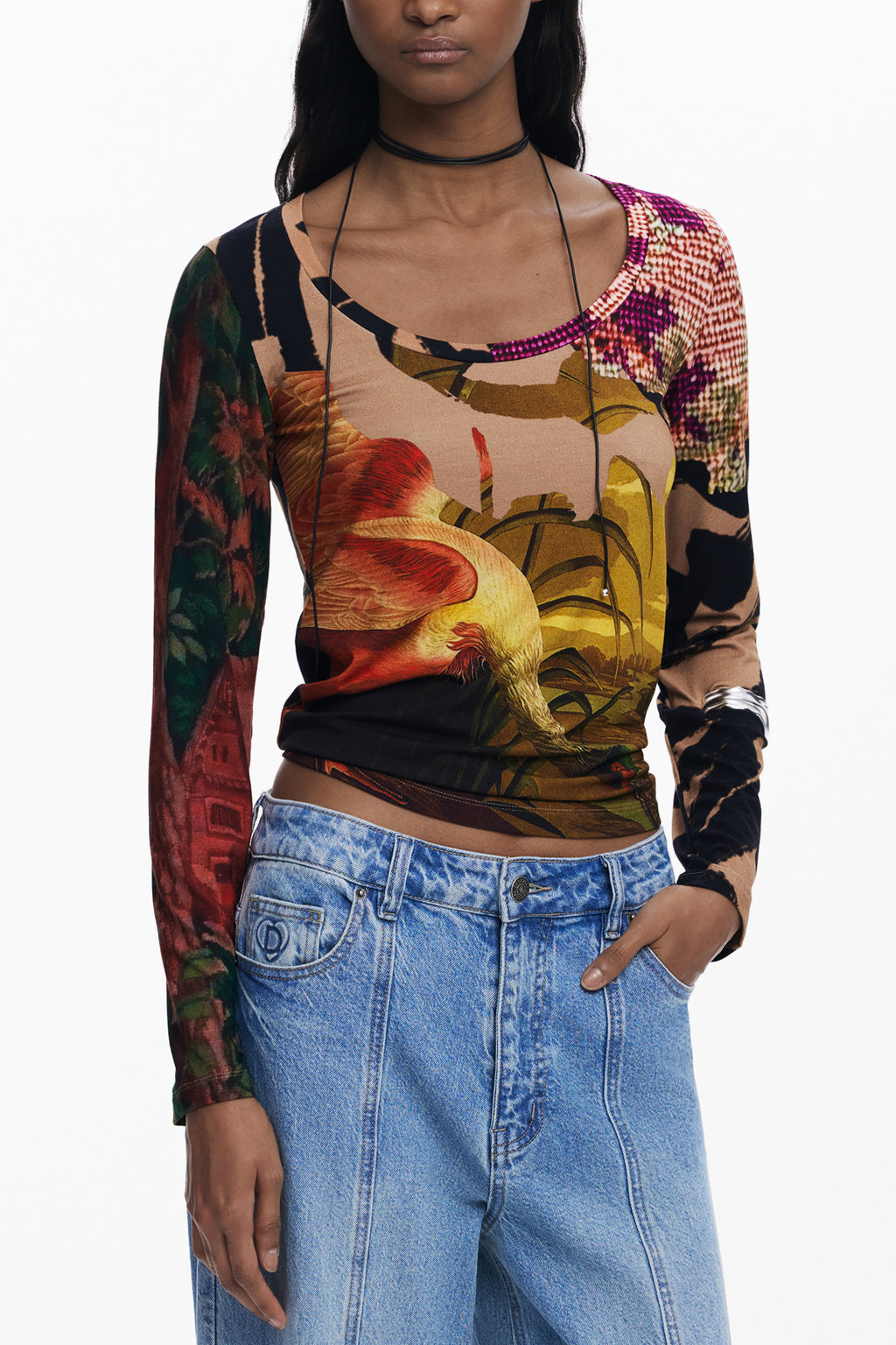 CAMISETA DE MANGA LARGA DE MUJER DESIGUAL, MARRÓN 