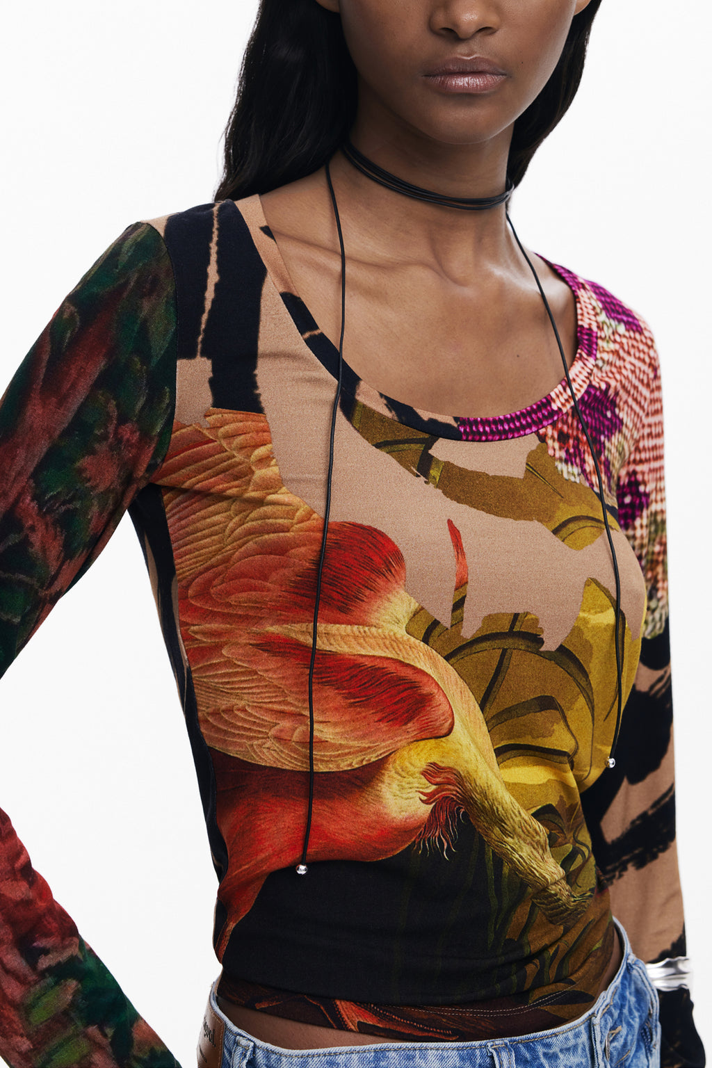 CAMISETA DE MANGA LARGA DE MUJER DESIGUAL, MARRÓN 