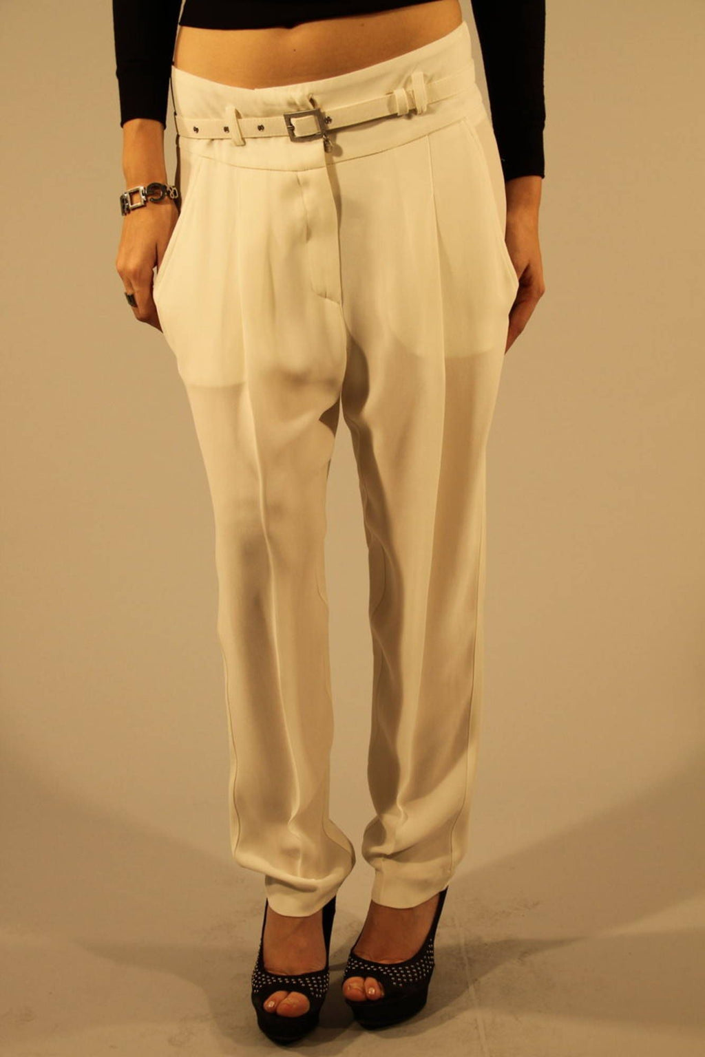PATRIZIA PEPE WOMEN'S WHITE TROUSERS 